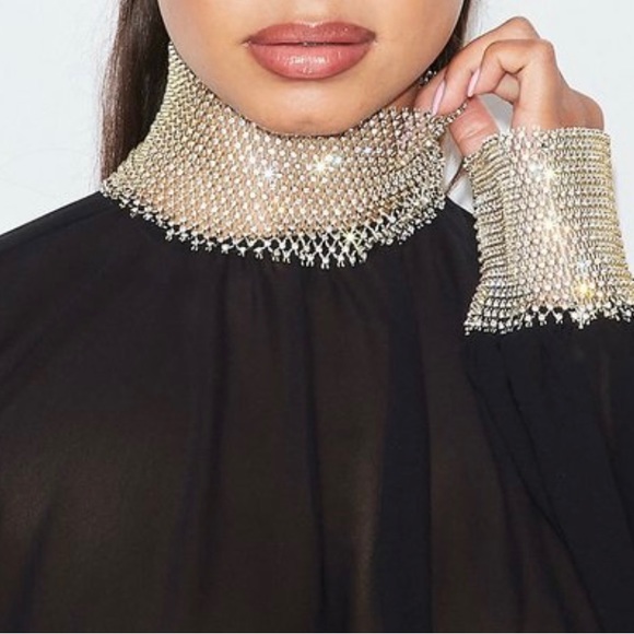 Chiffon Embellishment  Asymmetrical Tunic Jewel Top - Picture 2 of 4